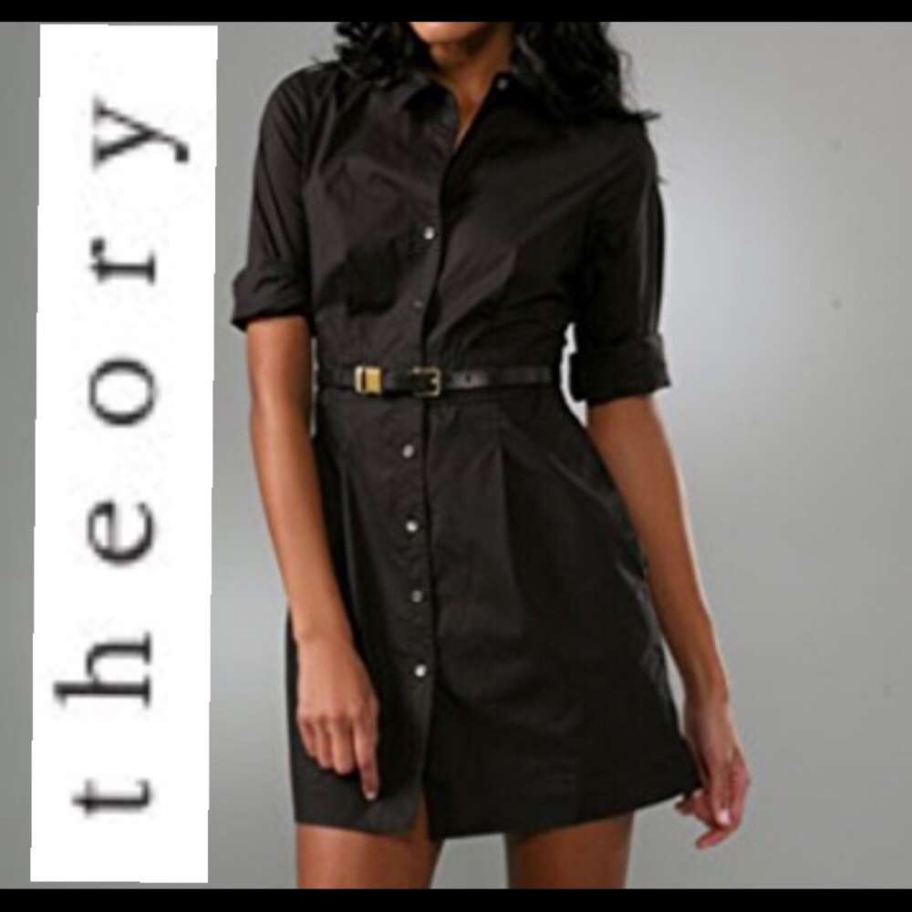Theory Black Shirt Dress w/ Belt sz 8